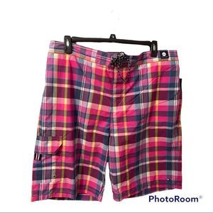 Tommy Hilfiger Pink Plaid Men's Swim Trunks